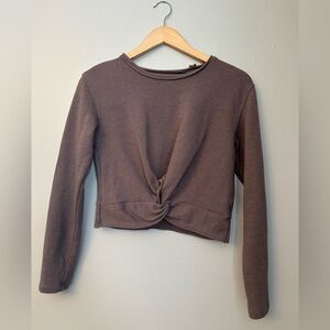 aerie Brown Twist-Front Long Sleeve Crop Sweatshirt Size Small Cotton